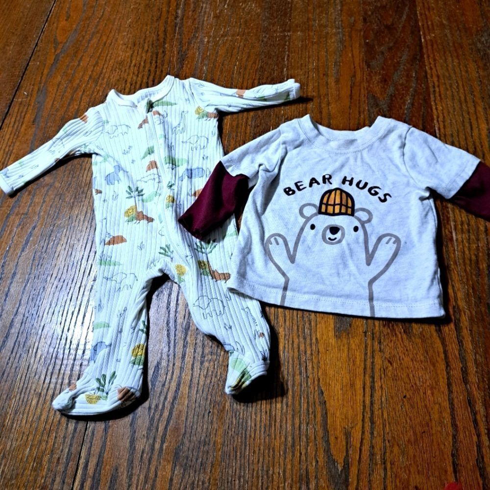 Infant Boys Long Sleeve Footed Sleep and Bear Hugs Long Sleeve Shirt Top